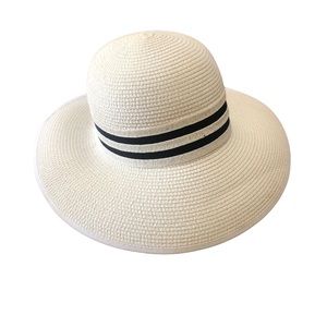 Magid Woven Sun Hat Two-Tone Paper Straw Black and White Bow
